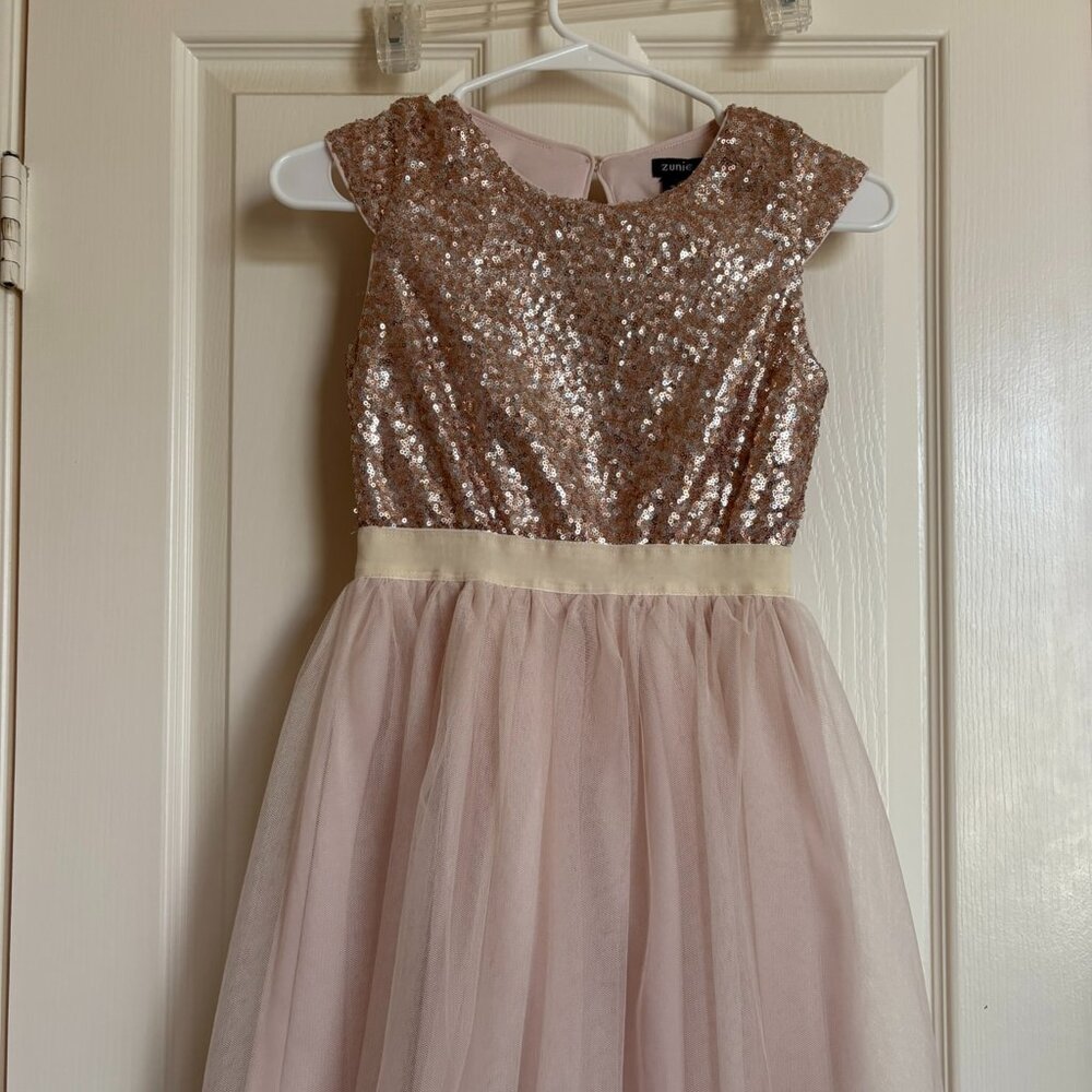 girls champagne/lpale pink holiday dress